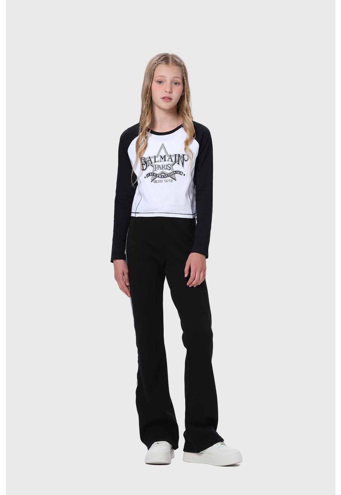 Calza Niña Flare Con Tiras Negro-3