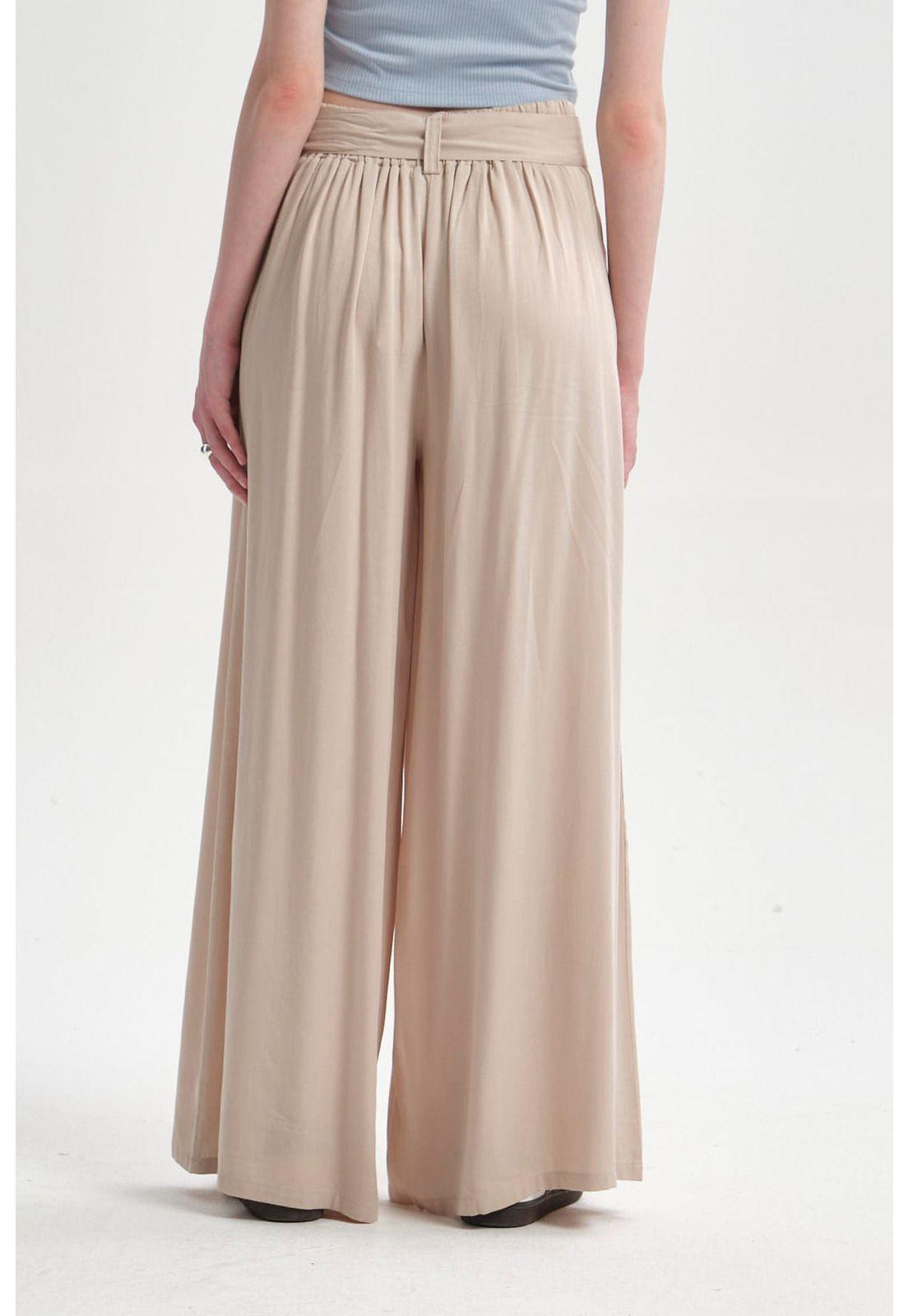Pantalón Mujer Palazzo Cinturón Beige-2