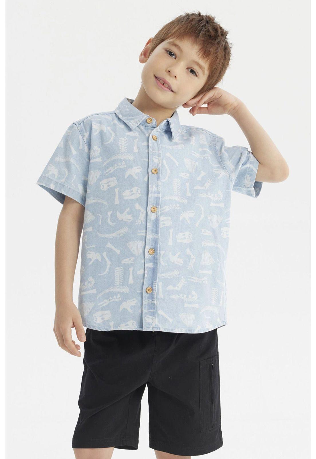 Camisa Niño Denim Dinosaurio Celeste-0
