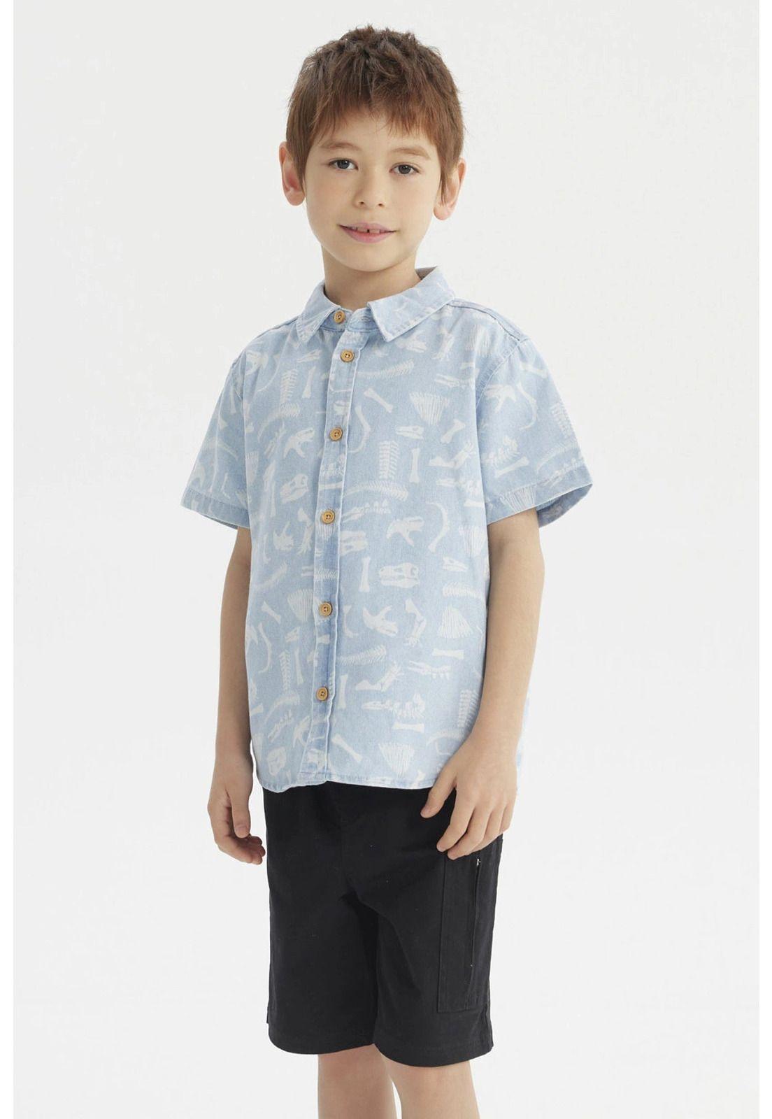 Camisa Niño Denim Dinosaurio Celeste-1