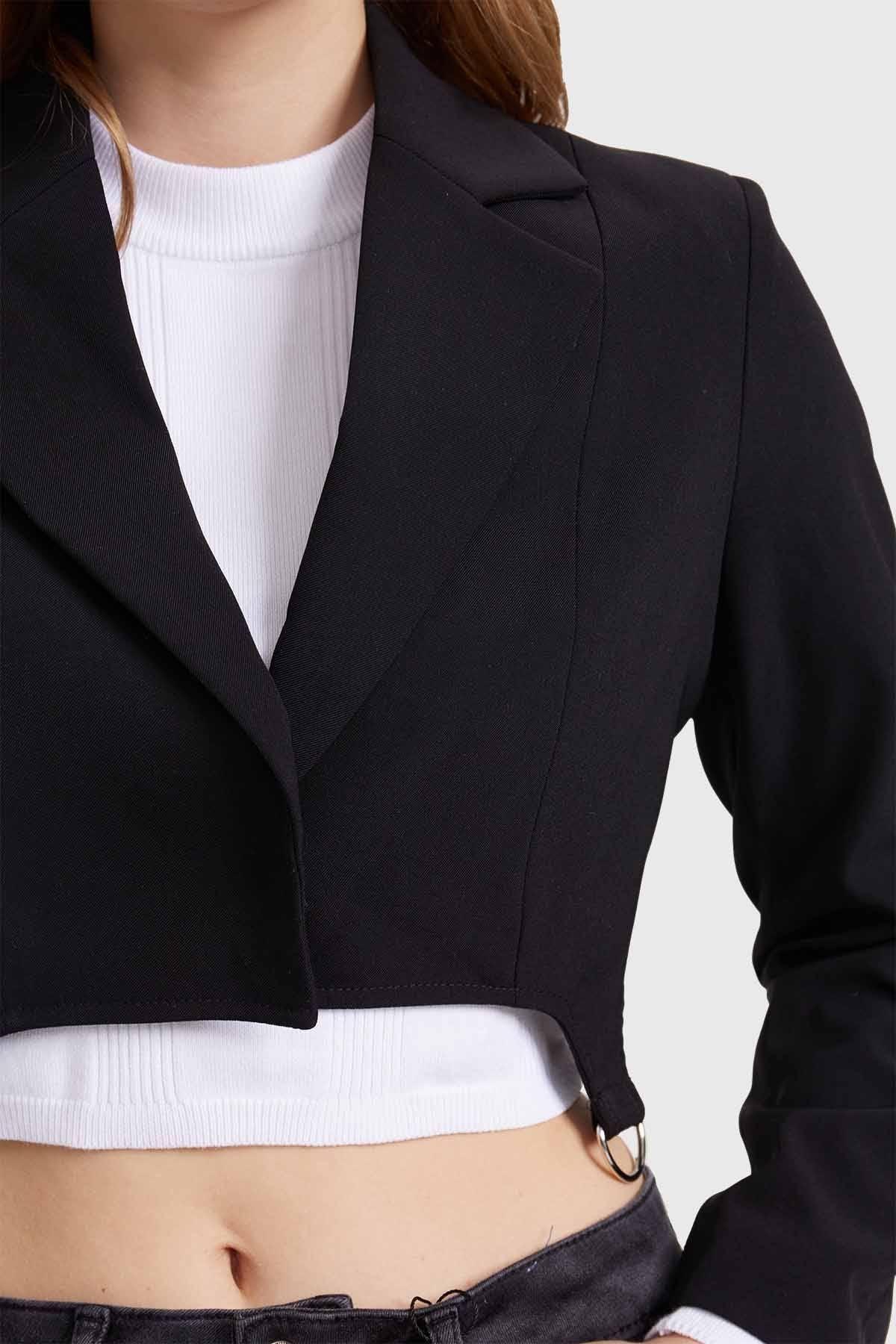 Blazer Mujer Hebillas Crop Negro-3