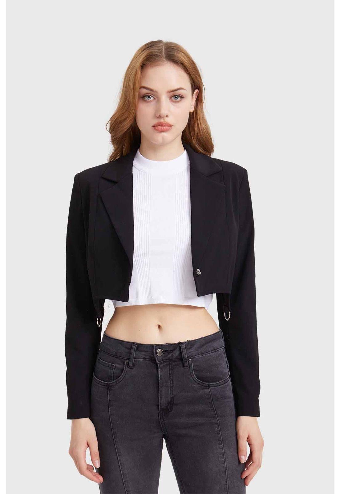 Blazer Mujer Hebillas Crop Negro-1