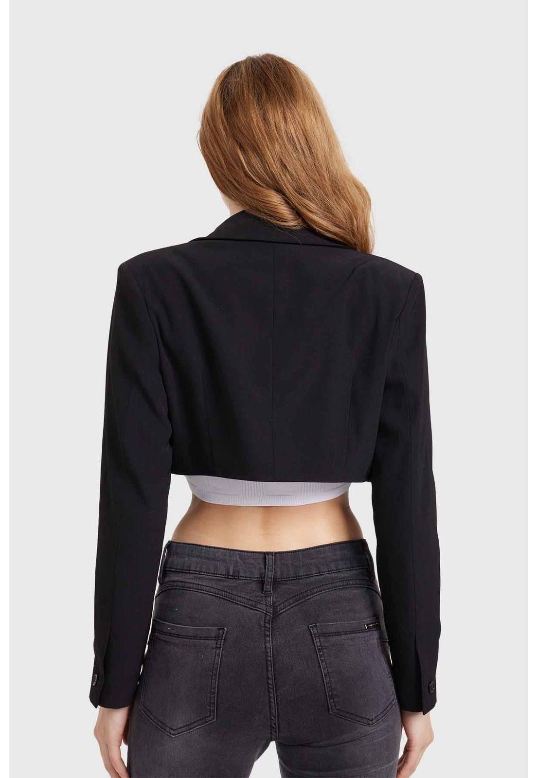Blazer Mujer Hebillas Crop Negro-2