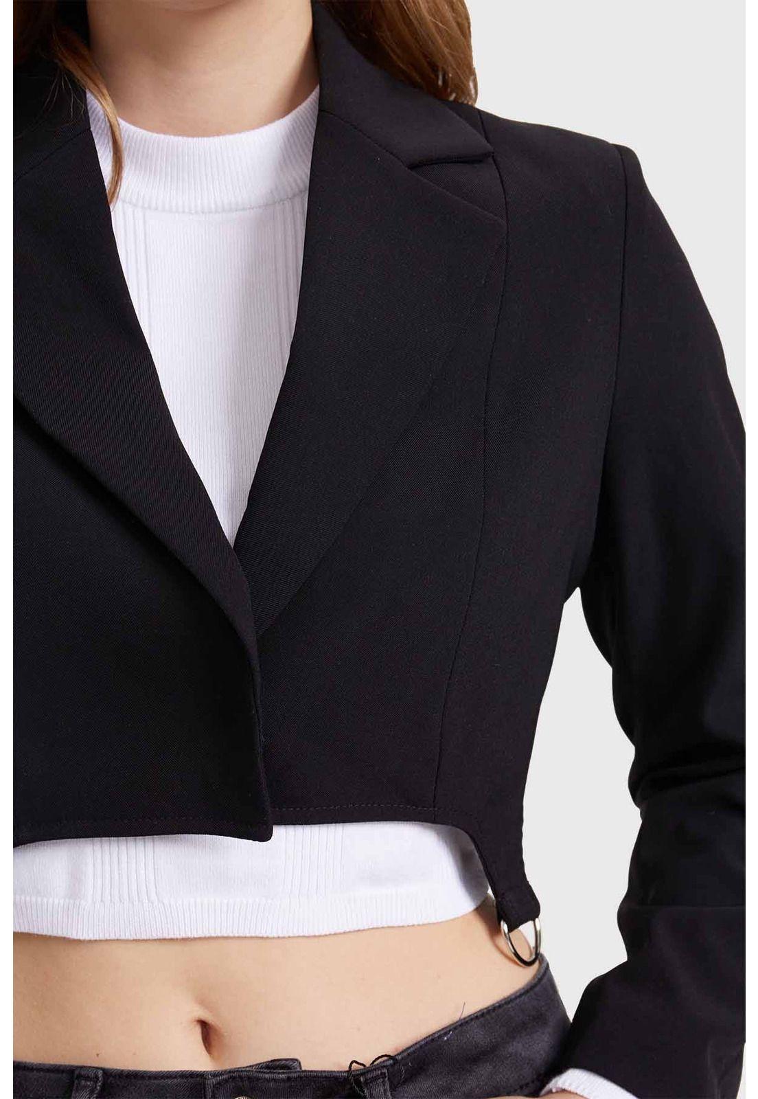 Blazer Mujer Hebillas Crop Negro-3