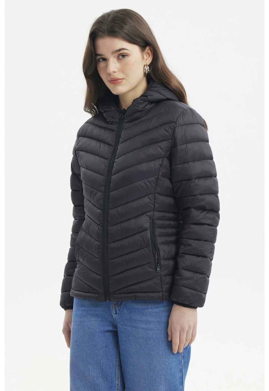 Parka Mujer Corta Plummy Cortes Negro-1