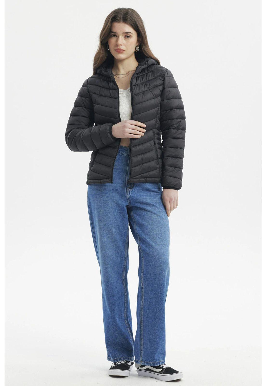 Parka Mujer Corta Plummy Cortes Negro-3