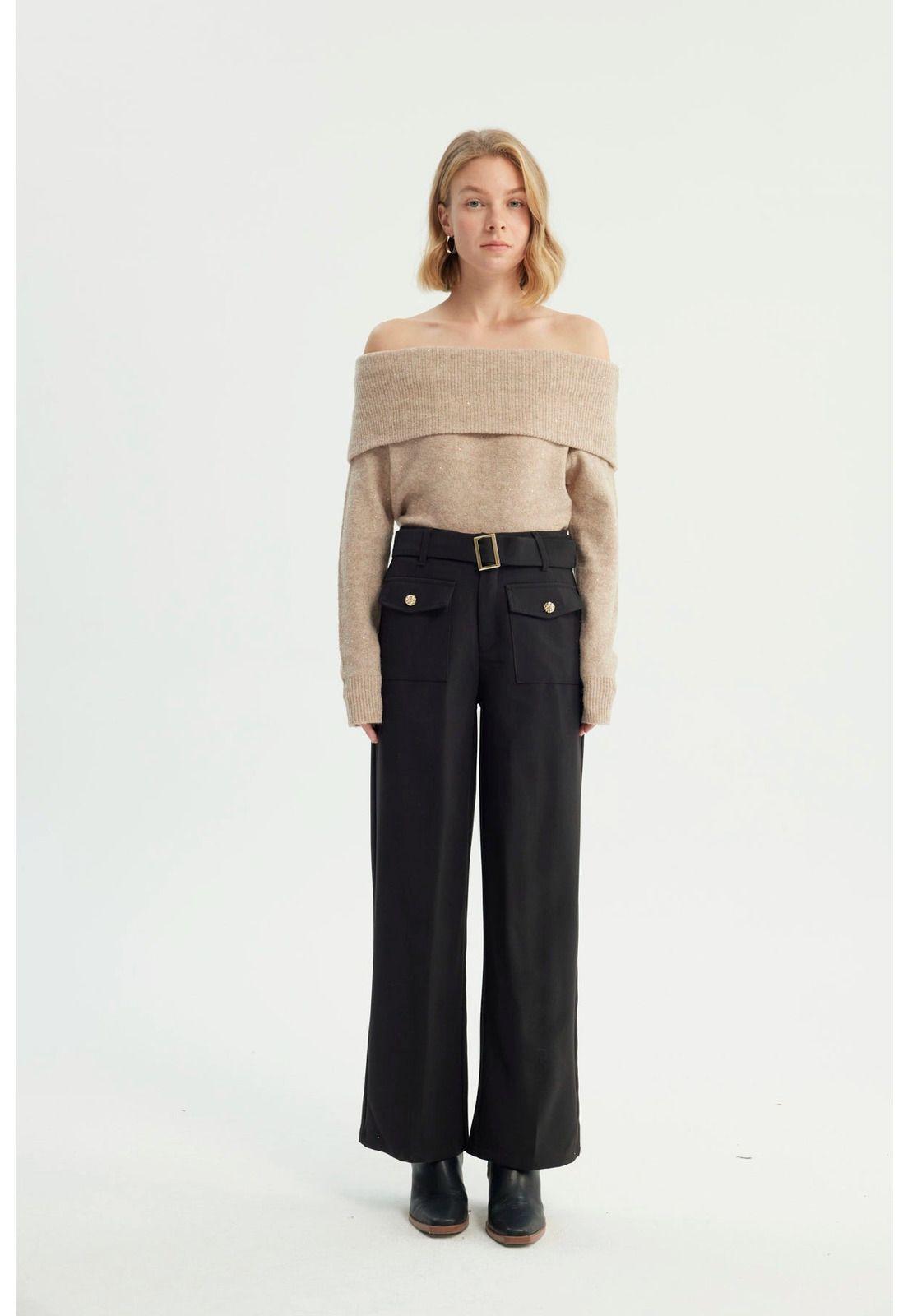 Pantalón Mujer Wide Leg Negro - Xll-3