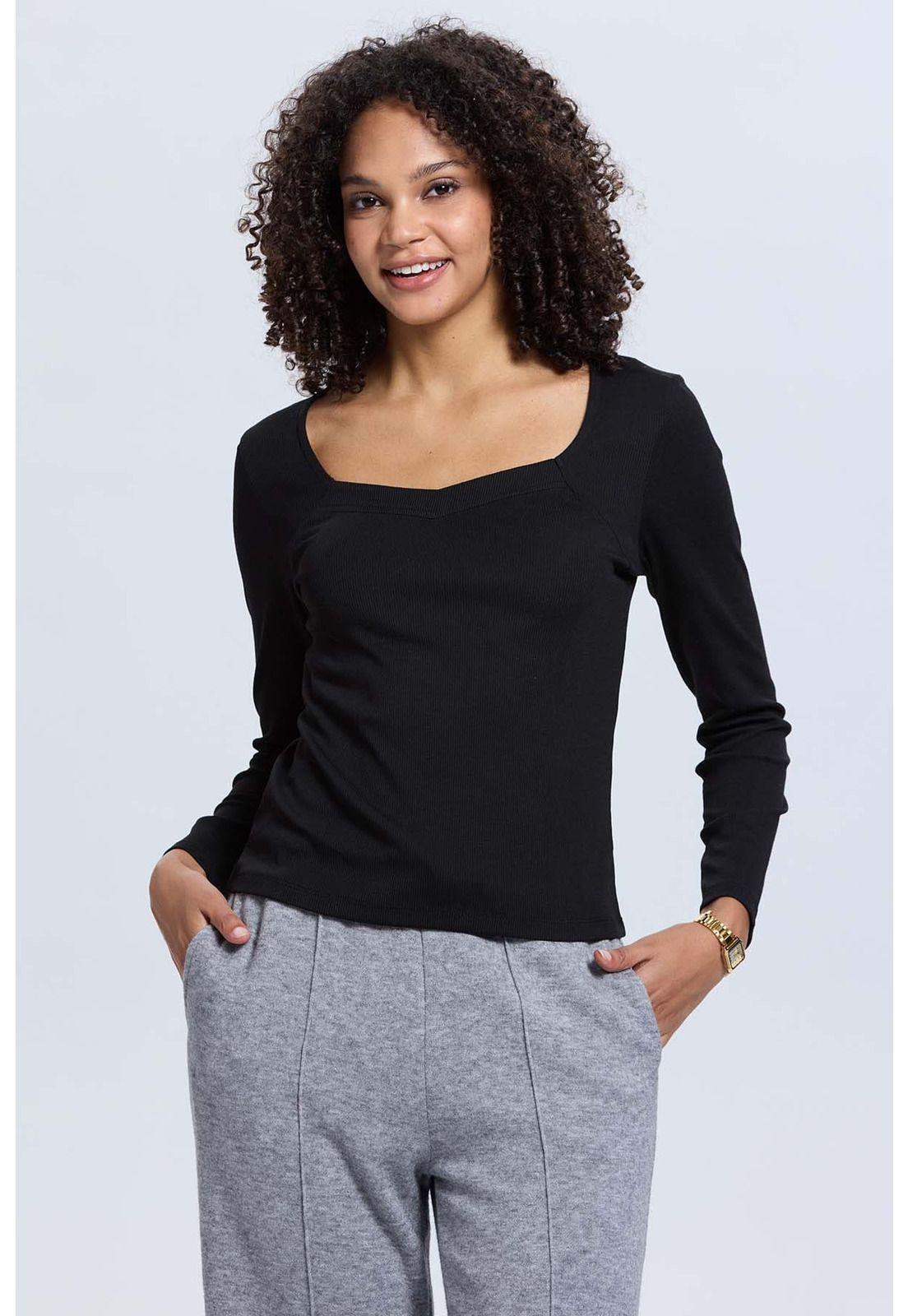 Polera Mujer Escote Cuadrado Negro - VII-0