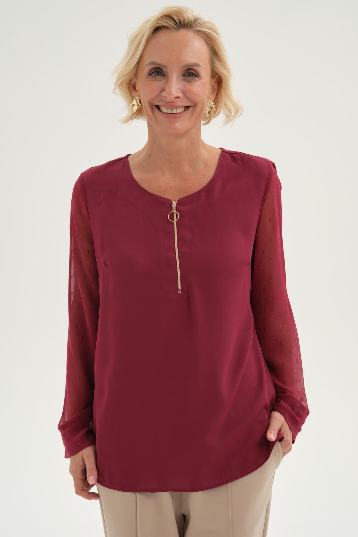 Blusa Mujer Blusa Escote Con Cierre Burdeo-0