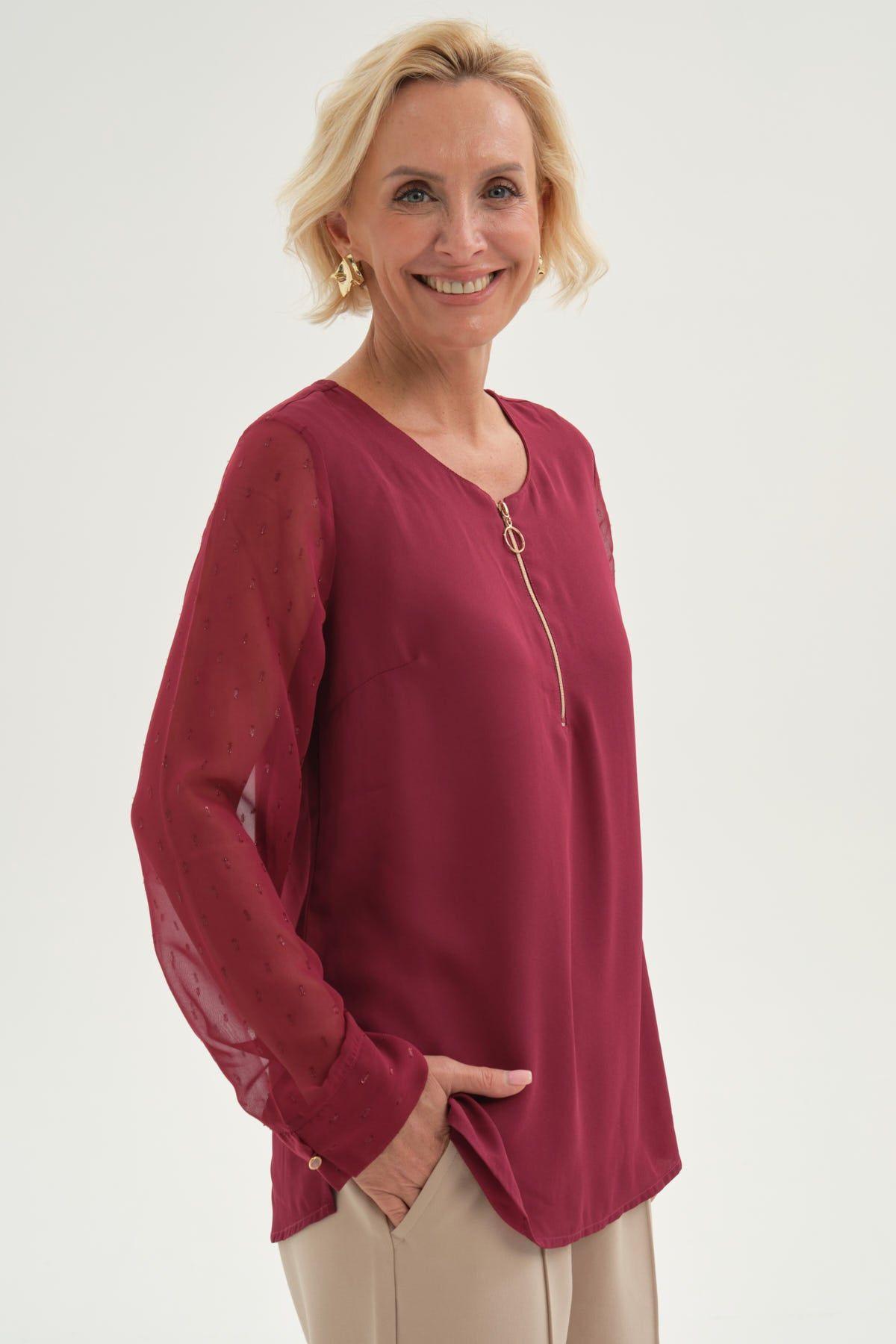 Blusa Mujer Blusa Escote Con Cierre Burdeo-1