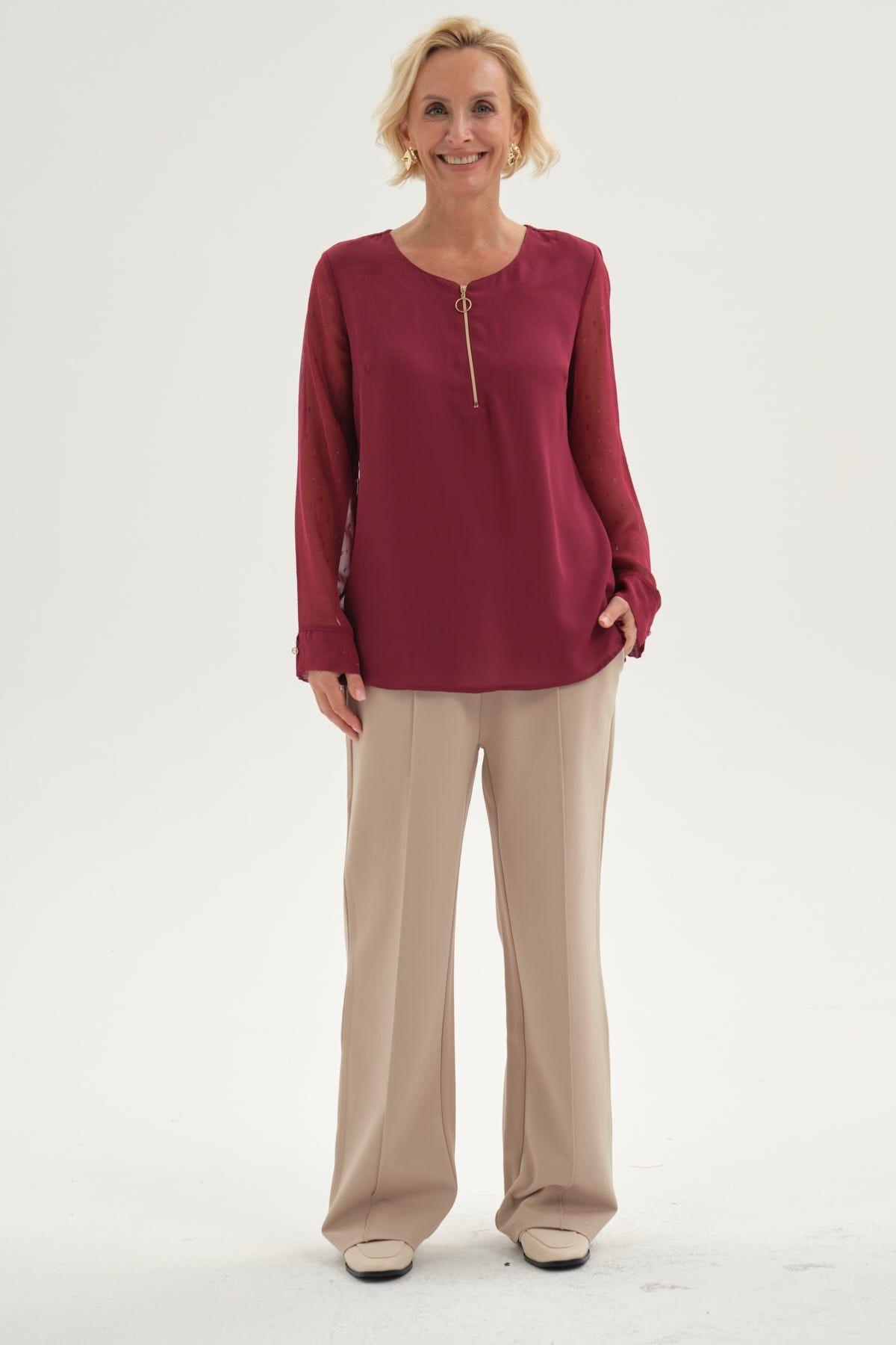 Blusa Mujer Blusa Escote Con Cierre Burdeo-3