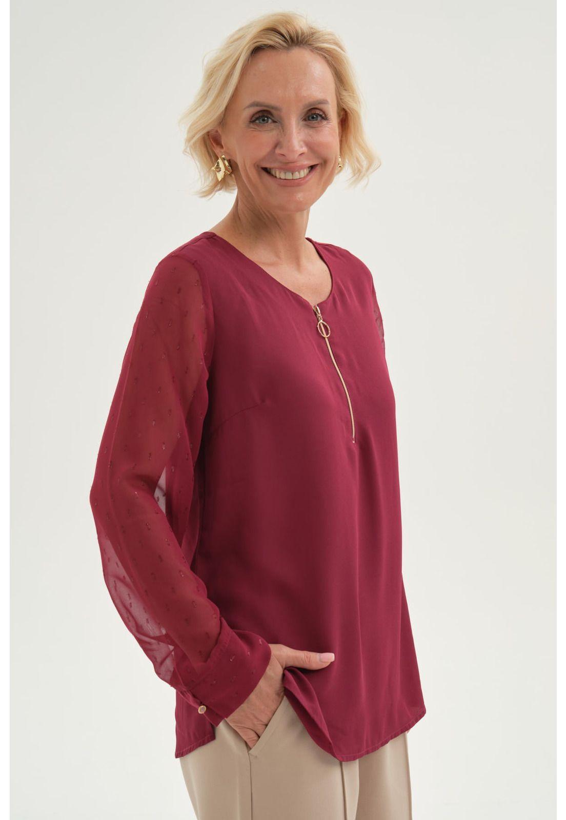 Blusa Mujer Blusa Escote Con Cierre Burdeo-1