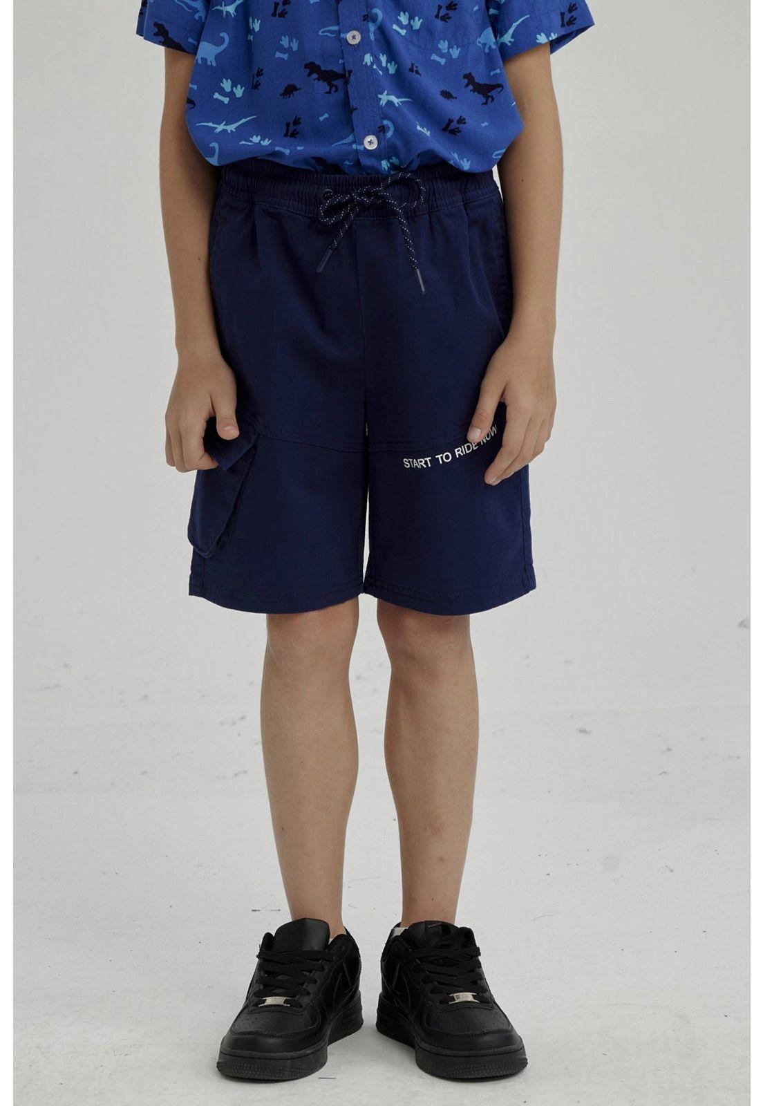 Bermuda Niño Bolsillo Parche Azul Oscuro-0