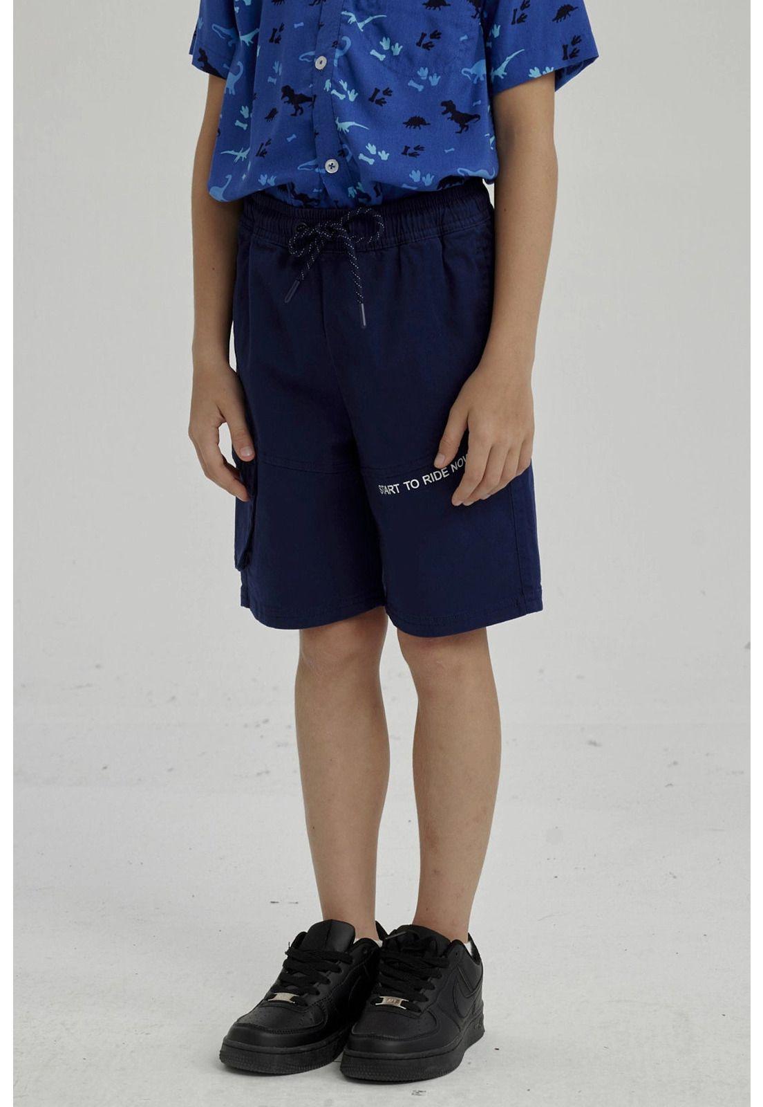 Bermuda Niño Bolsillo Parche Azul Oscuro-3