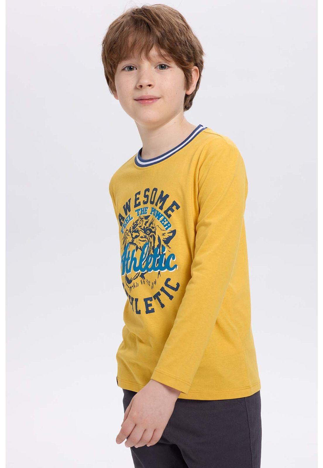 Polera Niño College Con Print Mostaza-2