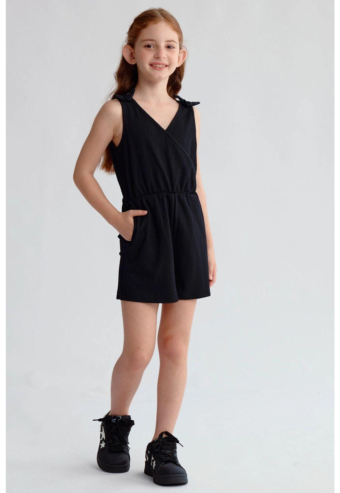 Enteritos Niña Con Nudos en Hombro Negro-1