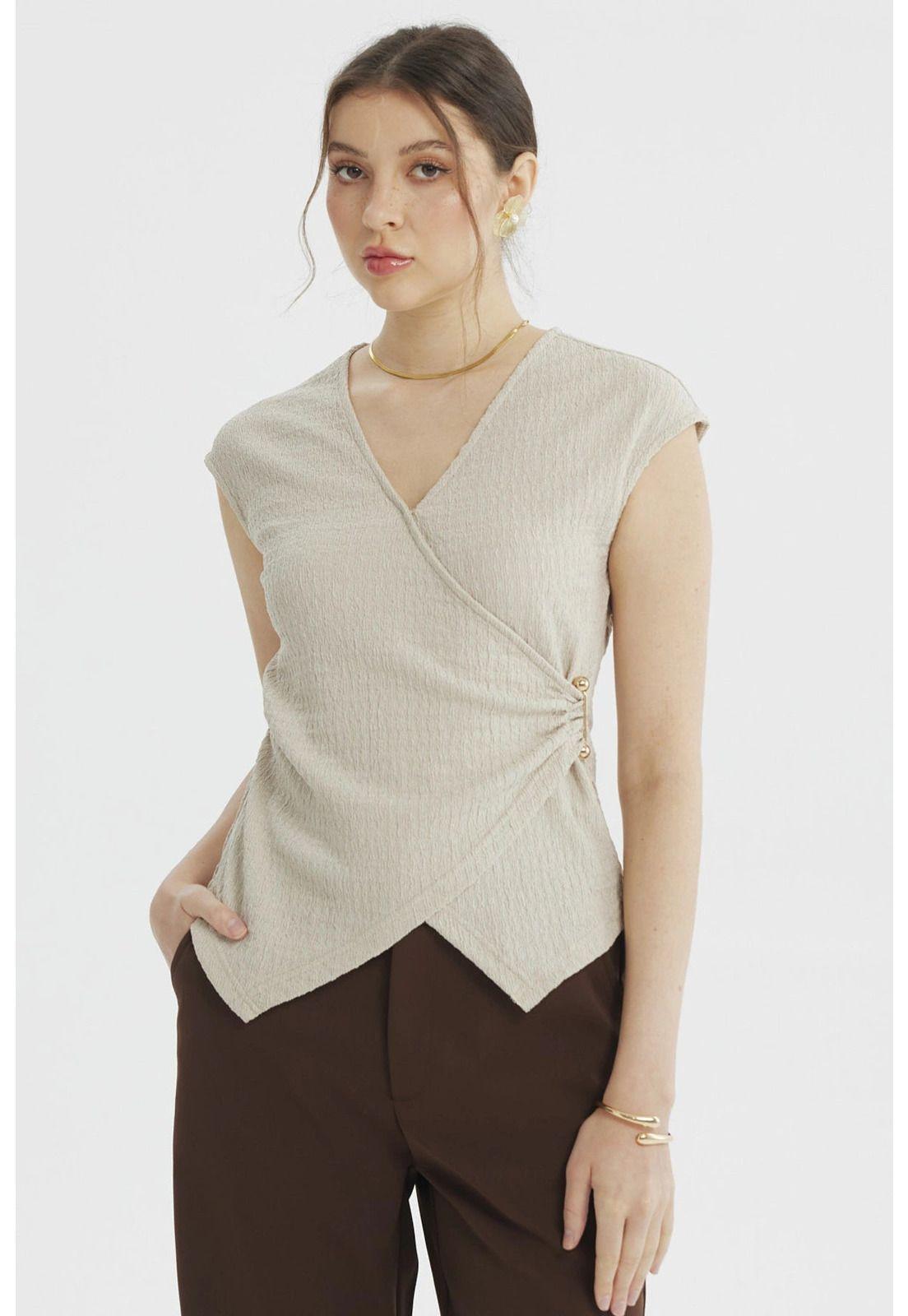 Polera Mujer Cruzado Textura Arena-0