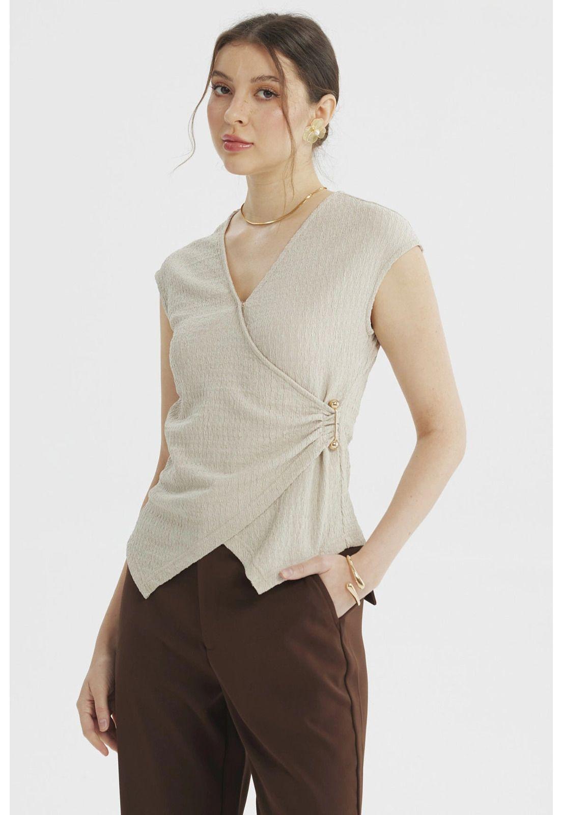 Polera Mujer Cruzado Textura Arena-1