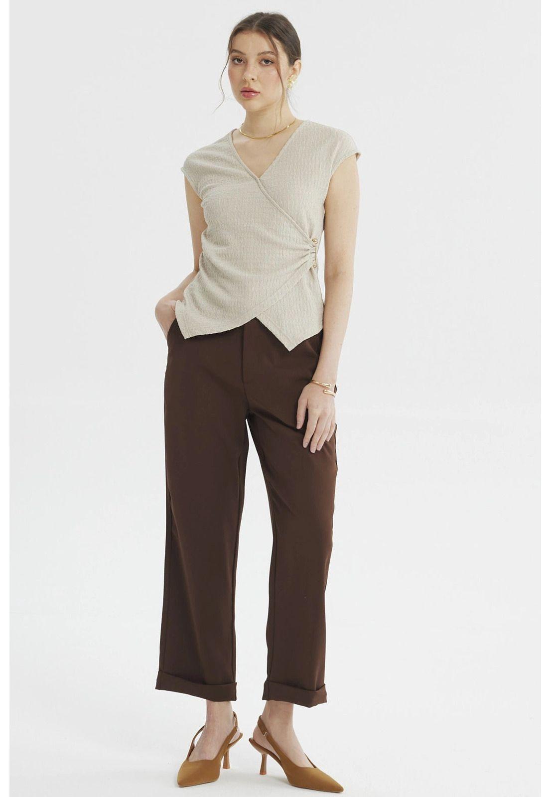 Polera Mujer Cruzado Textura Arena-3