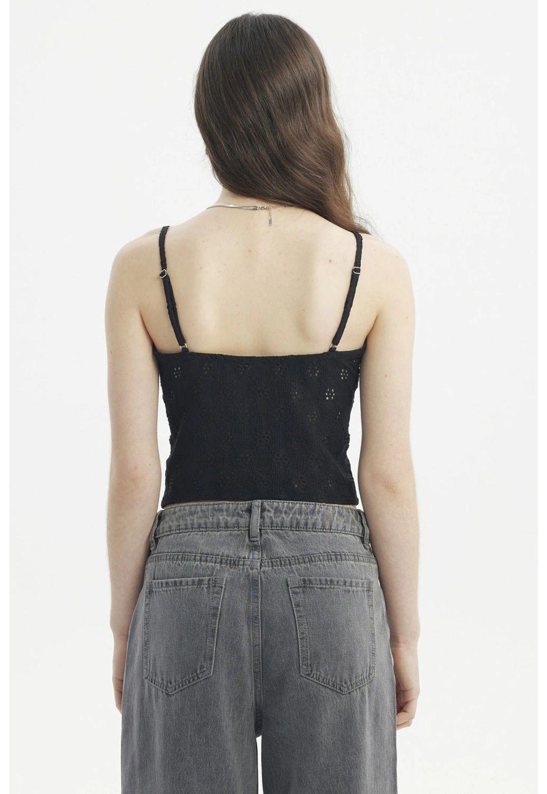 Polera Mujer Tirantes Crop Lazo En Escote Negro-2