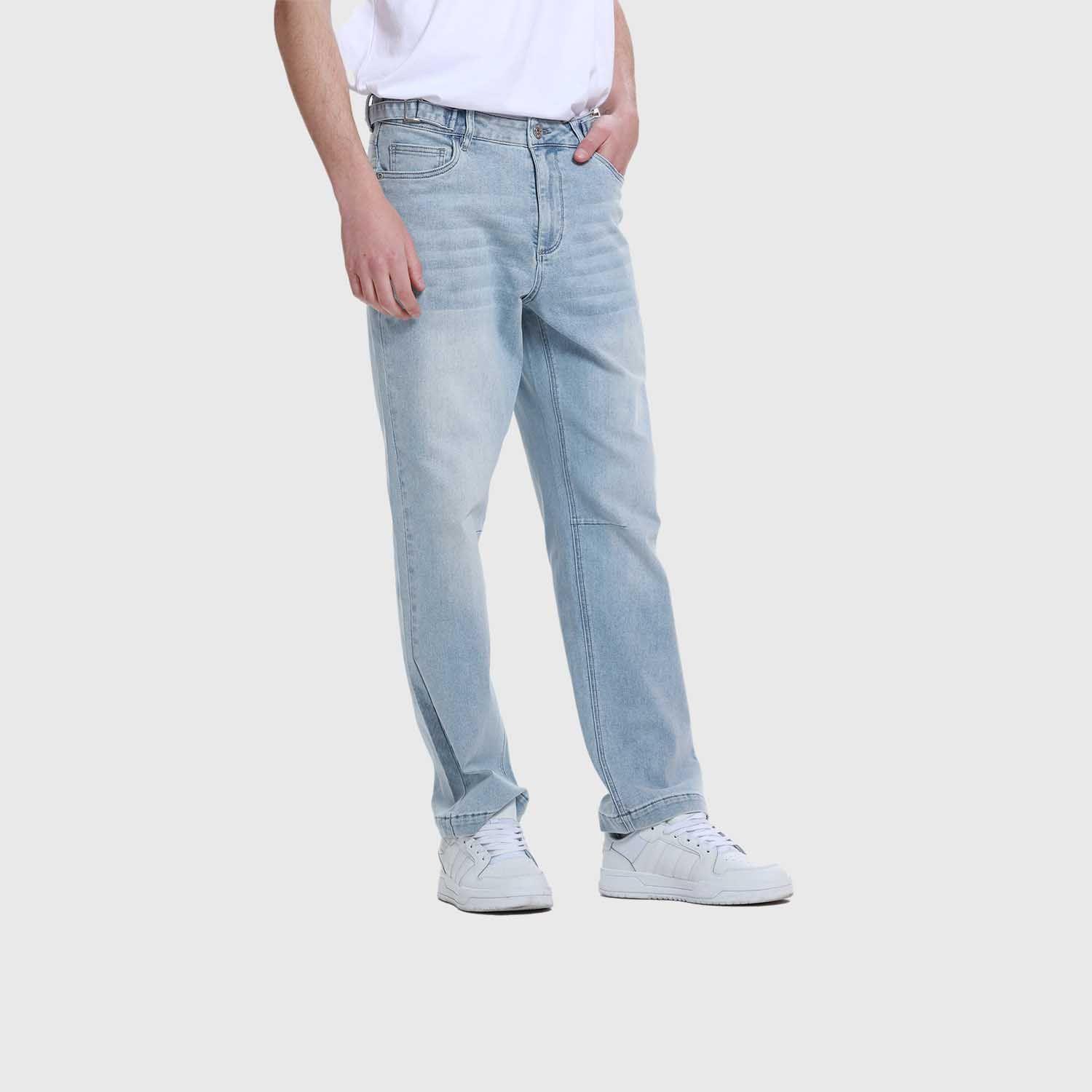 Jeans Hombre Straight Costura Azul Claro-1