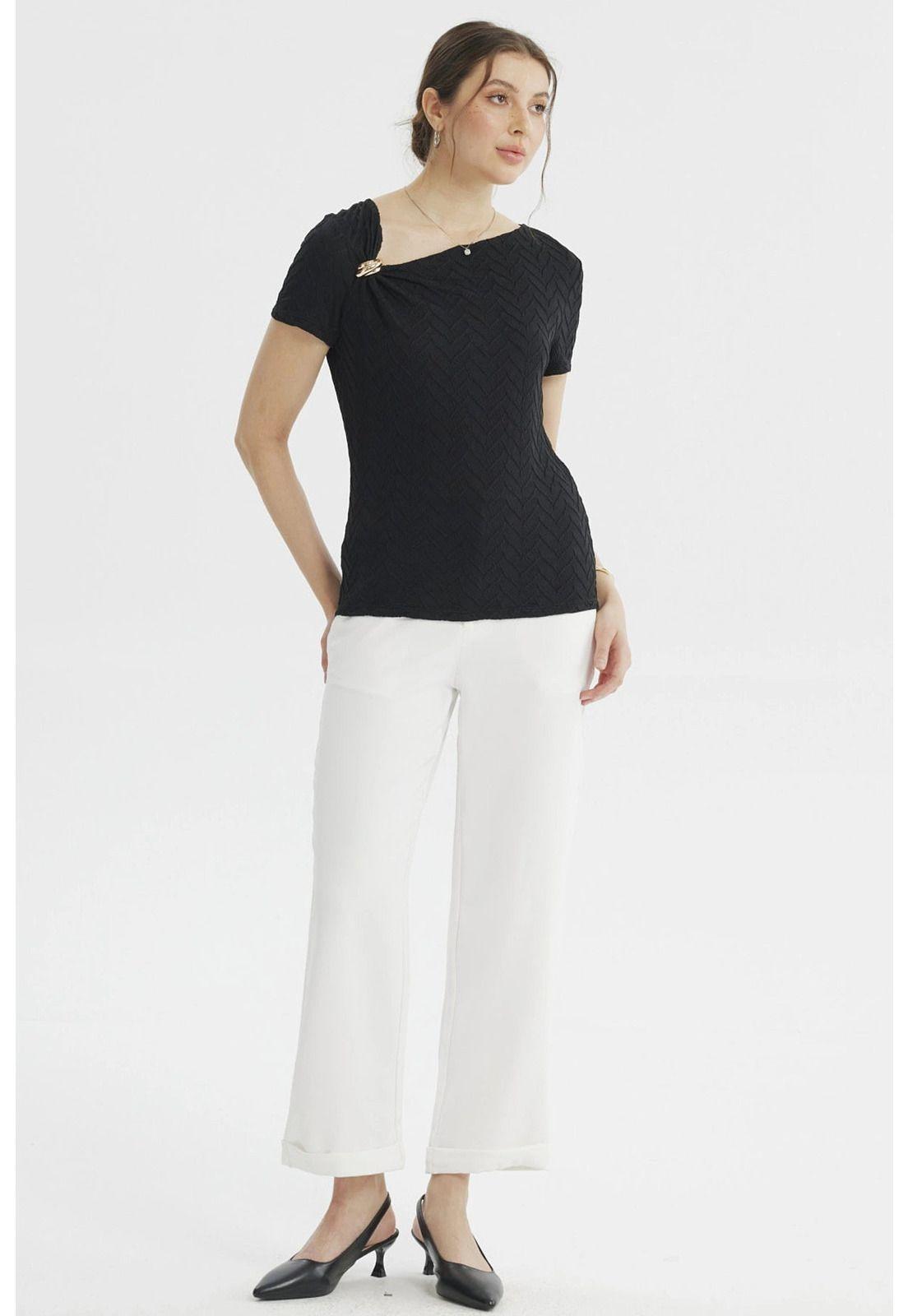 Polera Mujer Cuello Asimétrico Negro - ll-3