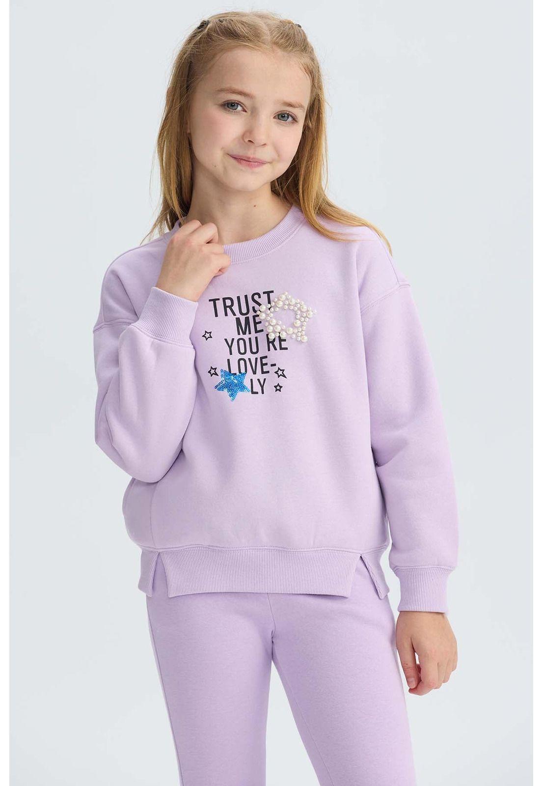 Polerón Niña Cerrado Con Print Lila-1