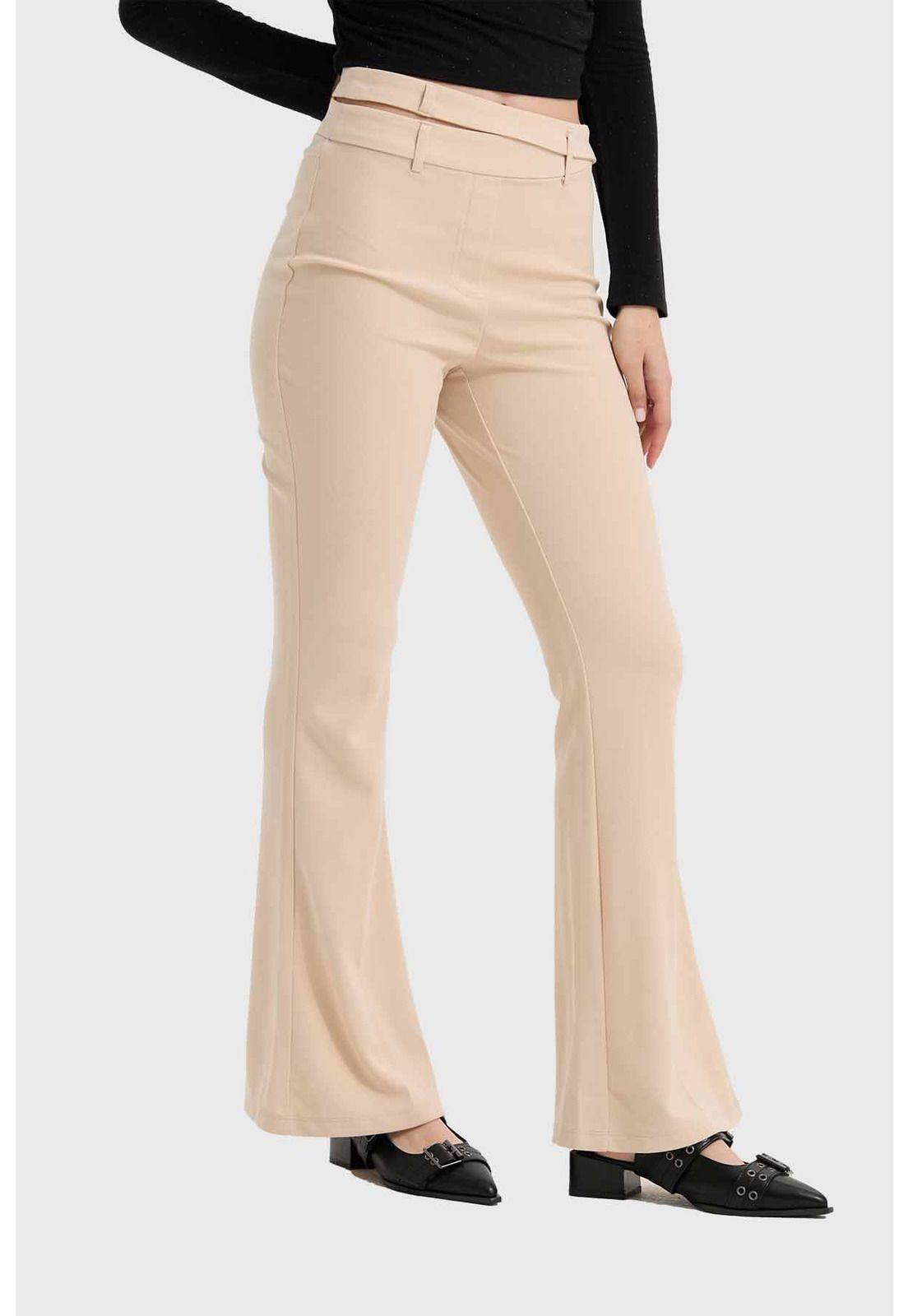 Pantalón Mujer Sastre Pretina Beige-1