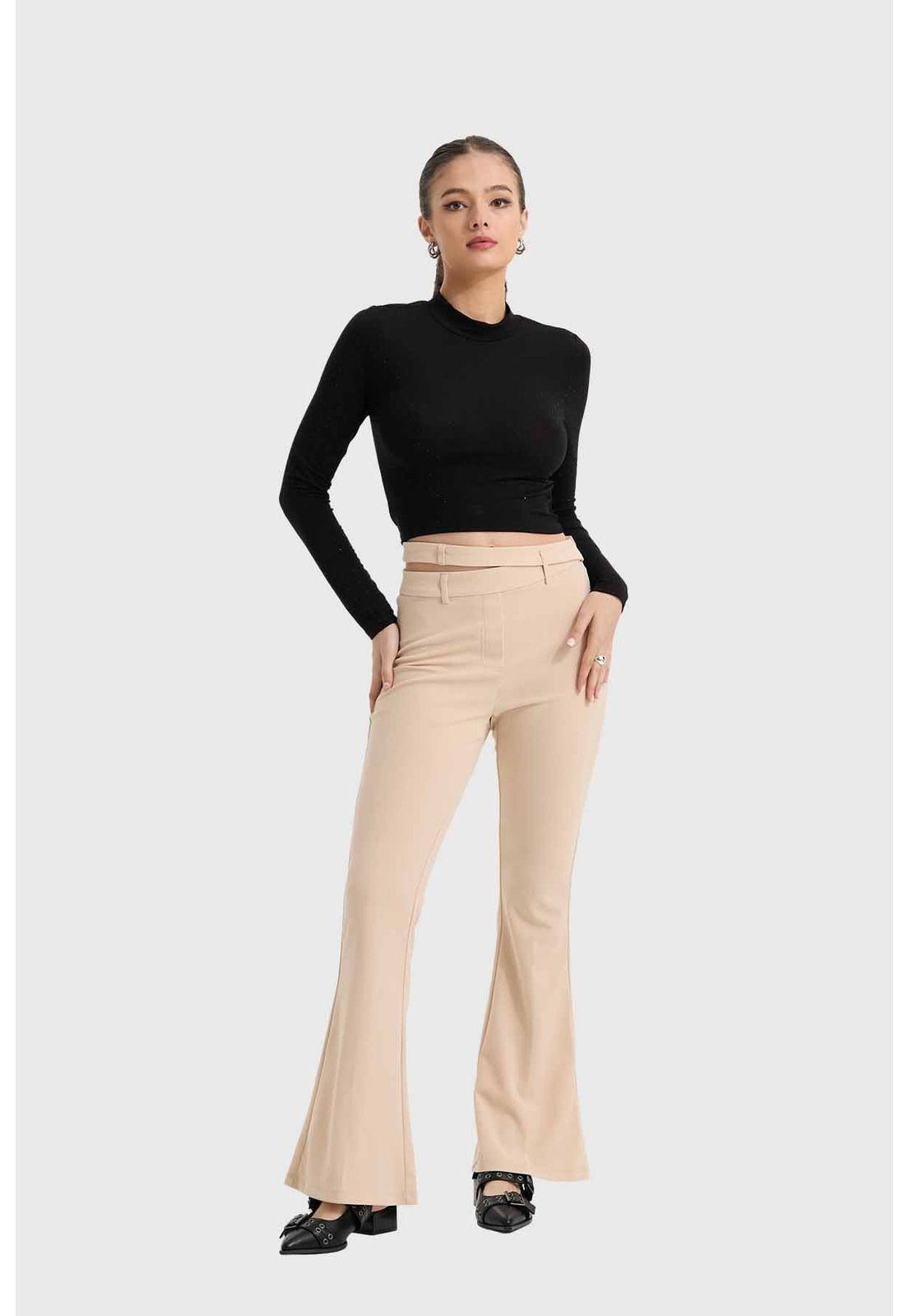 Pantalón Mujer Sastre Pretina Beige-3