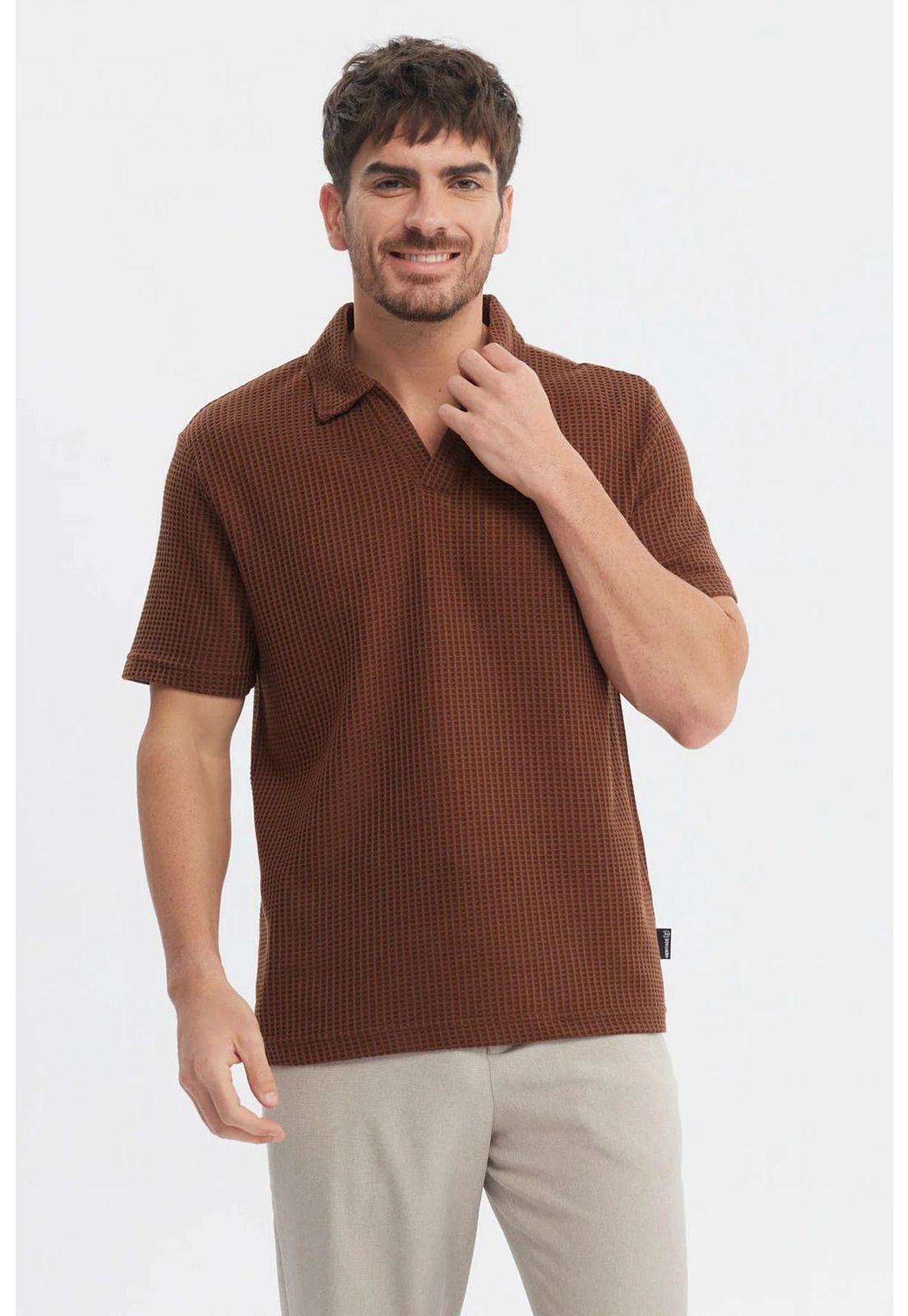 Polera Hombre Slim Cuello Polo Café-0