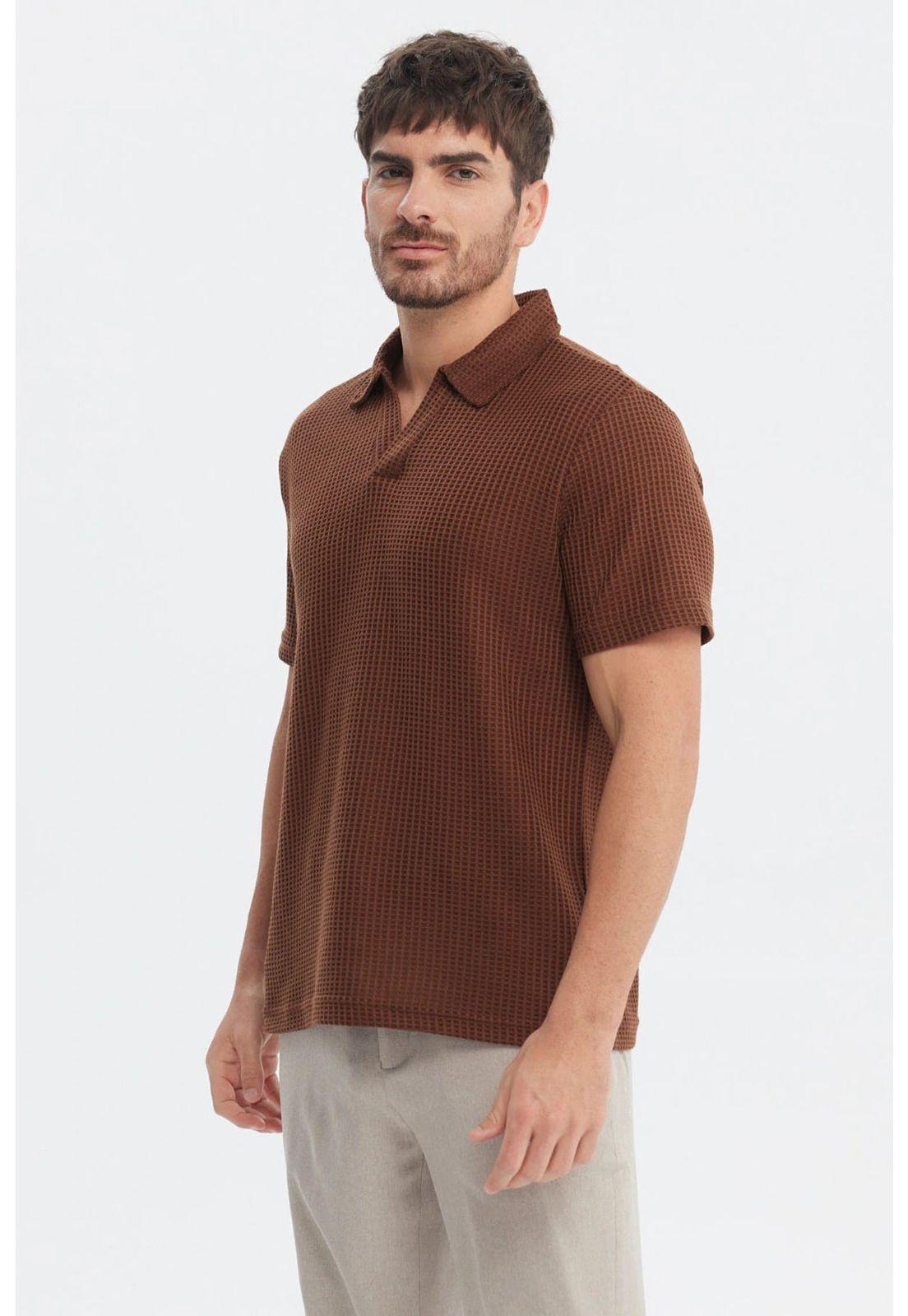 Polera Hombre Slim Cuello Polo Café-1