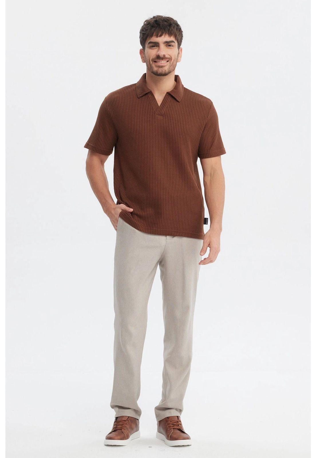 Polera Hombre Slim Cuello Polo Café-3