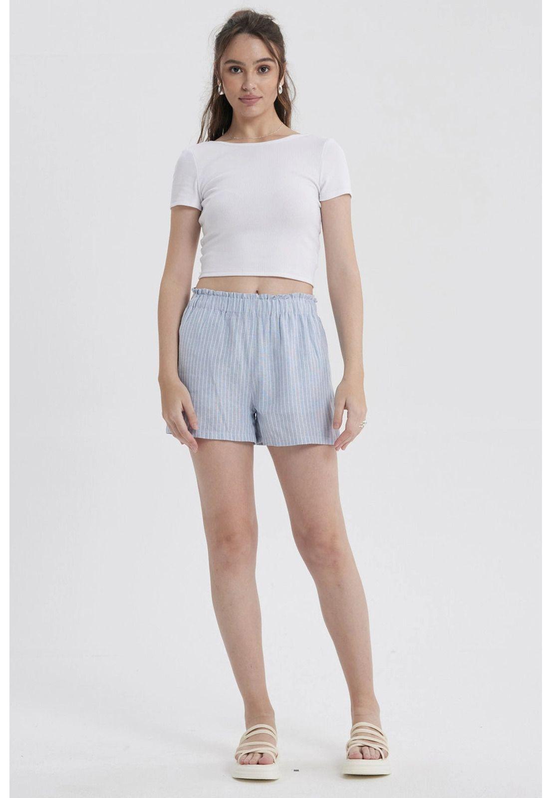 Short Mujer Lino Pretina Celeste-3