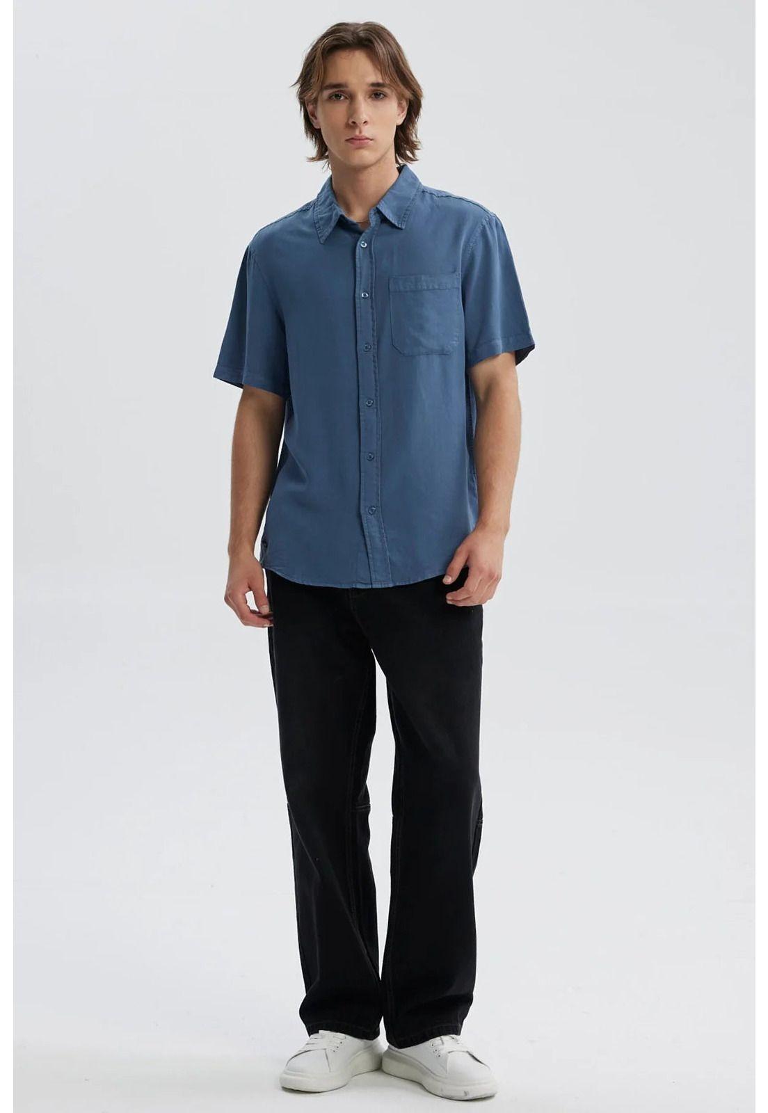 Camisa Hombre Lyocell Azul - ll-3