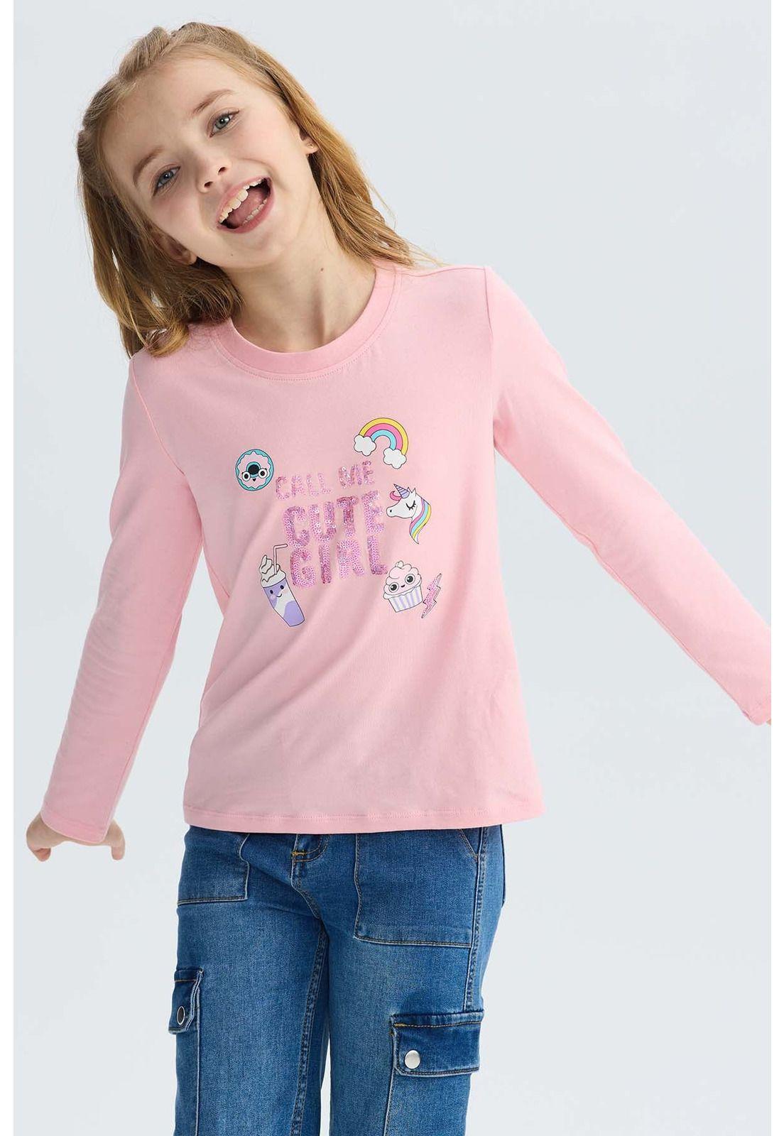 Polera Niña Lentejuelas Rosado-1