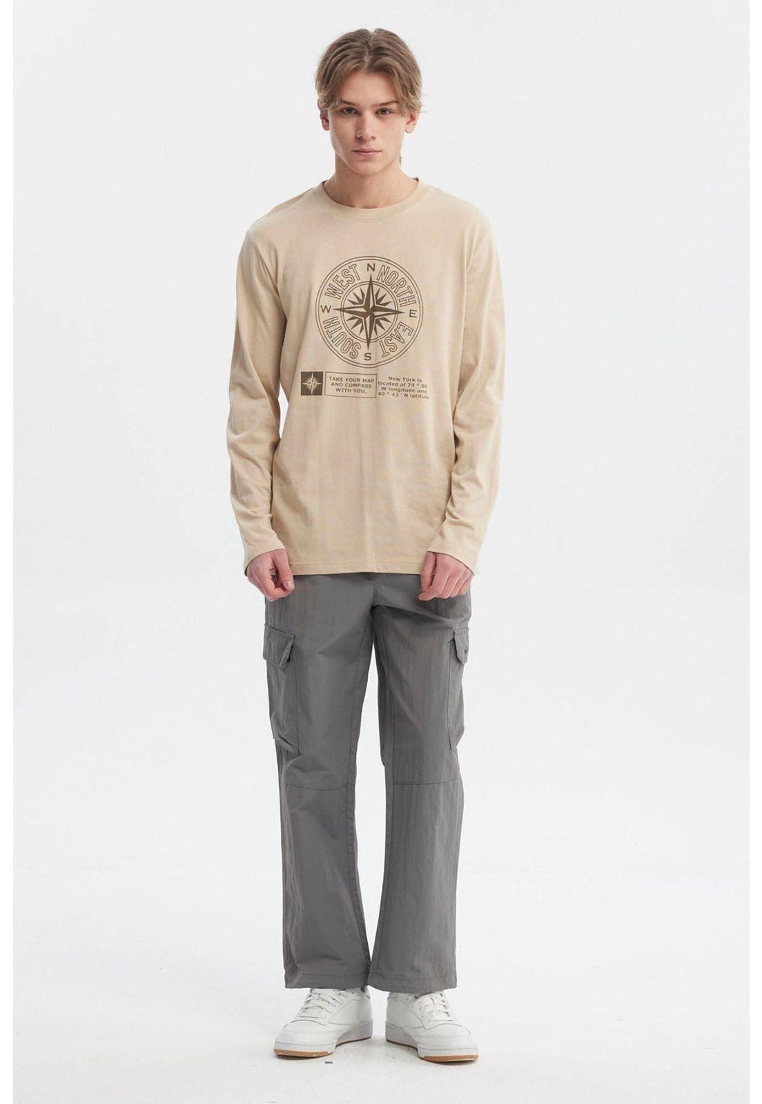 Polera Hombre Print Frontal Beige Oscuro-3