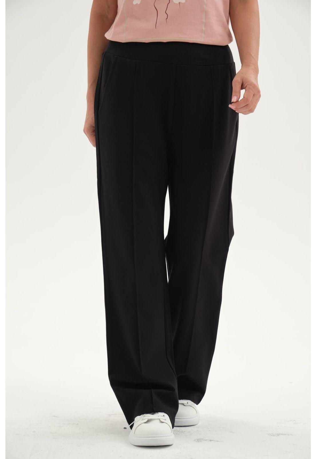 Pantalón Mujer Calce Recto Corte Delantero Negro-0