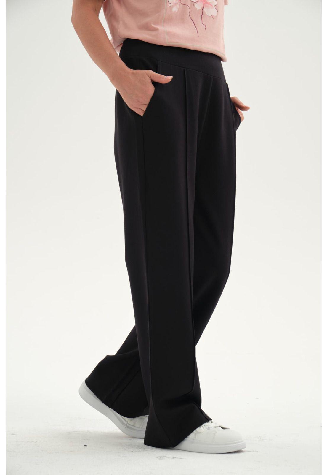 Pantalón Mujer Calce Recto Corte Delantero Negro-1