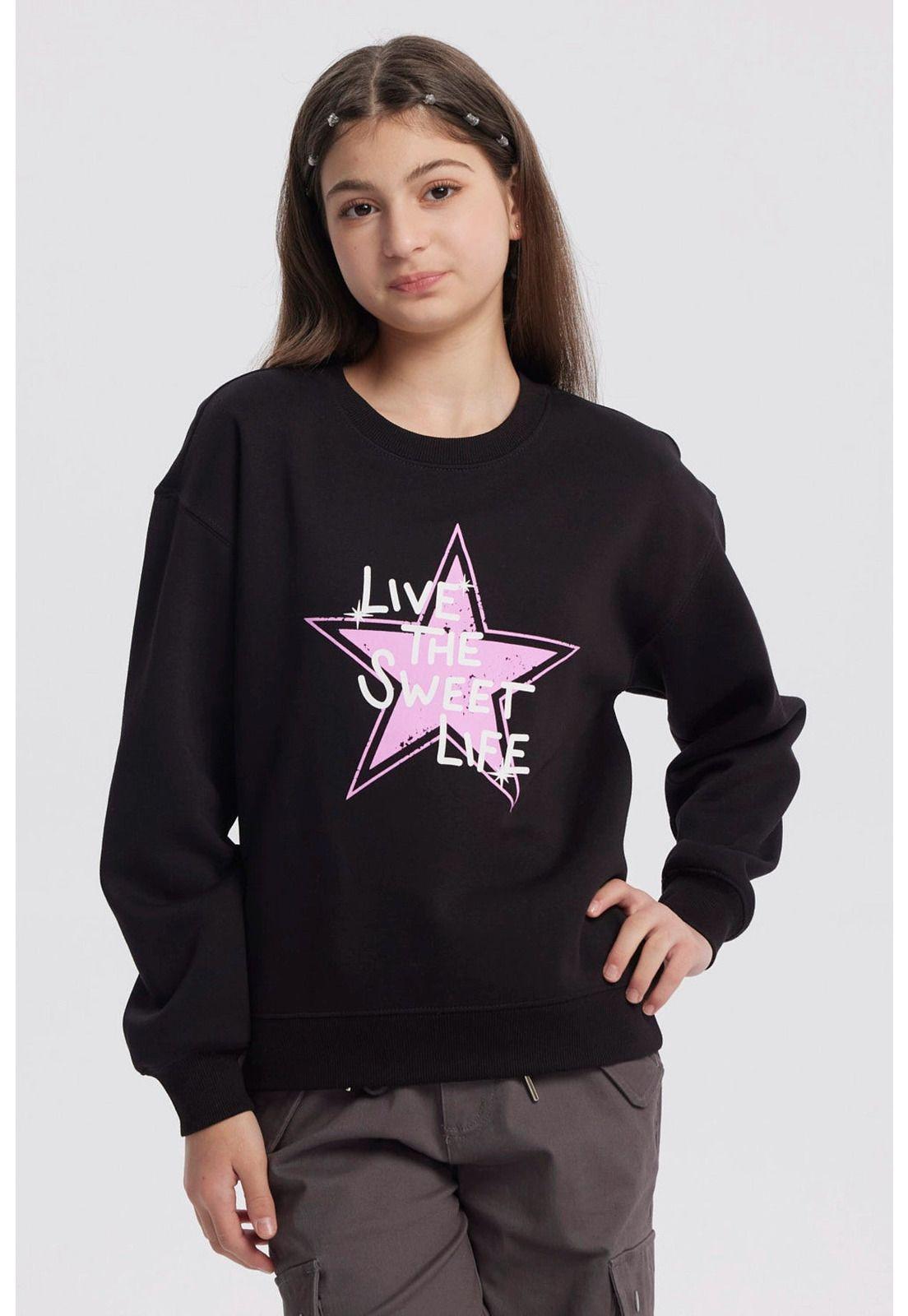 Polerón Niña Básico Print Negro - V-0