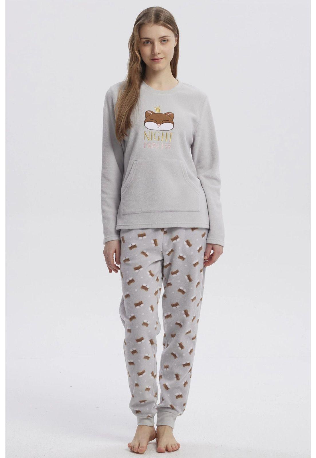 Pijama Mujer Pijama Polera Y Pantalón Gris-0