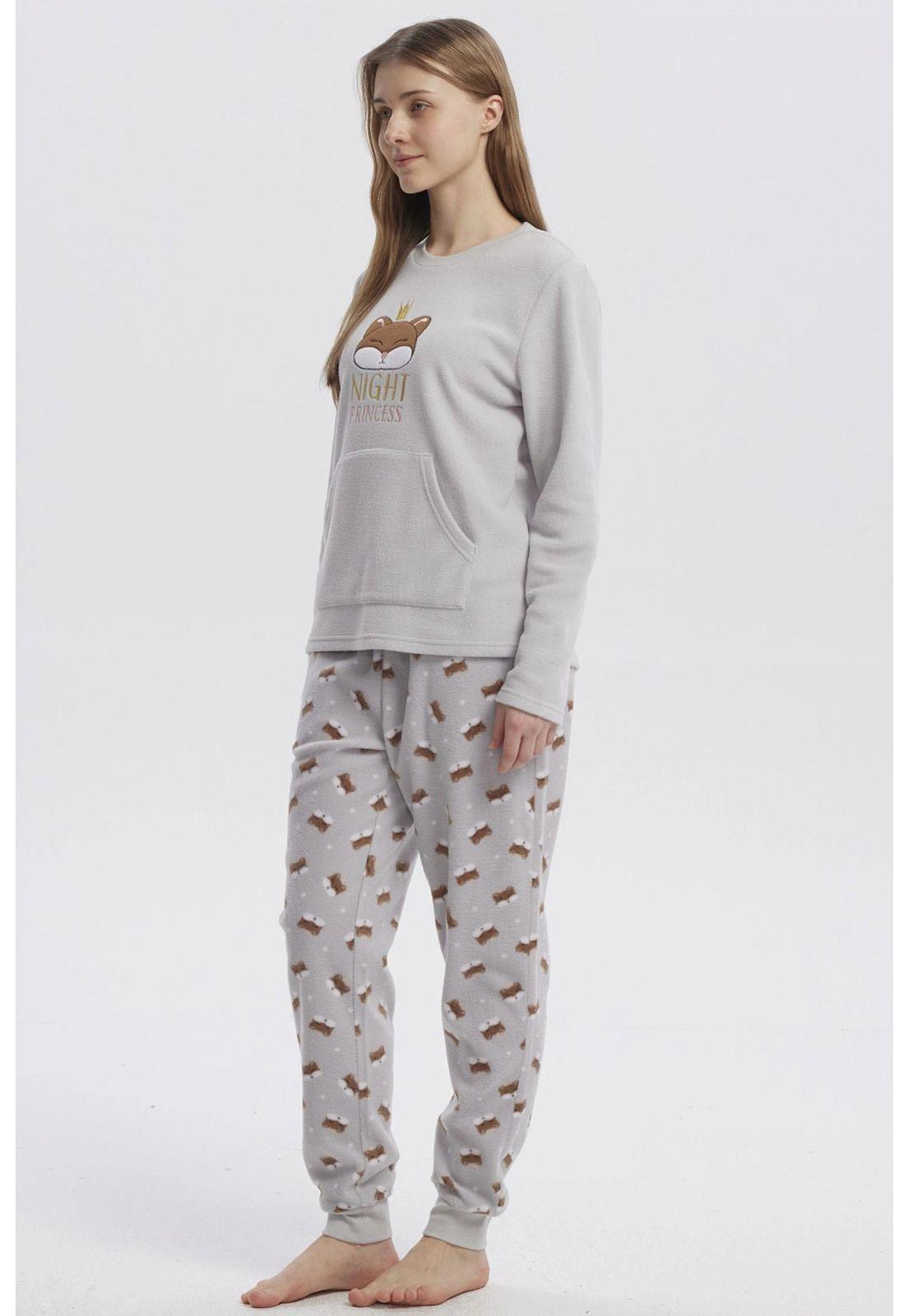 Pijama Mujer Pijama Polera Y Pantalón Gris-3