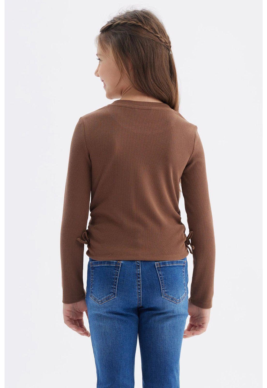 Polera Niña Recogidas Café-2