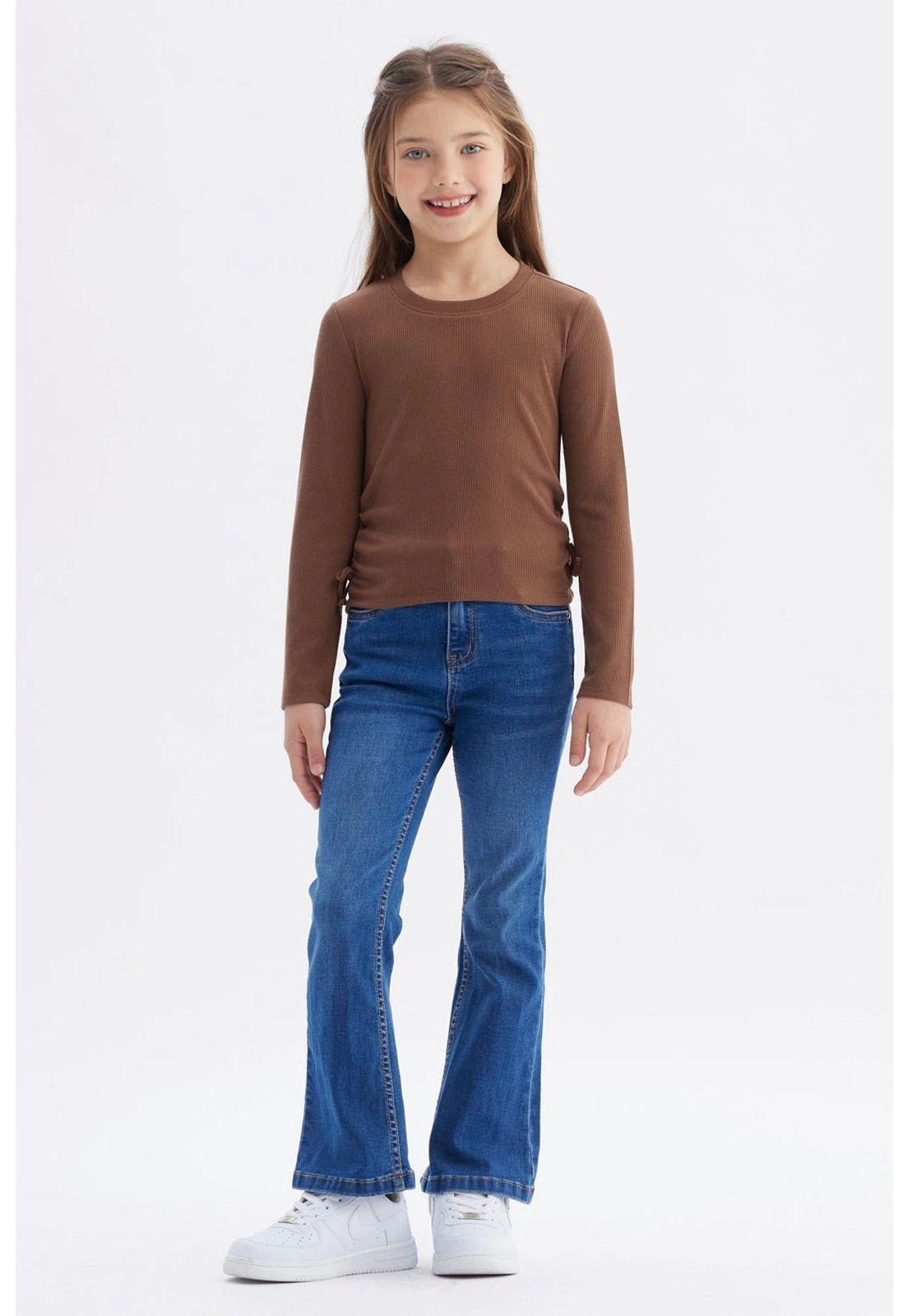 Polera Niña Recogidas Café-3