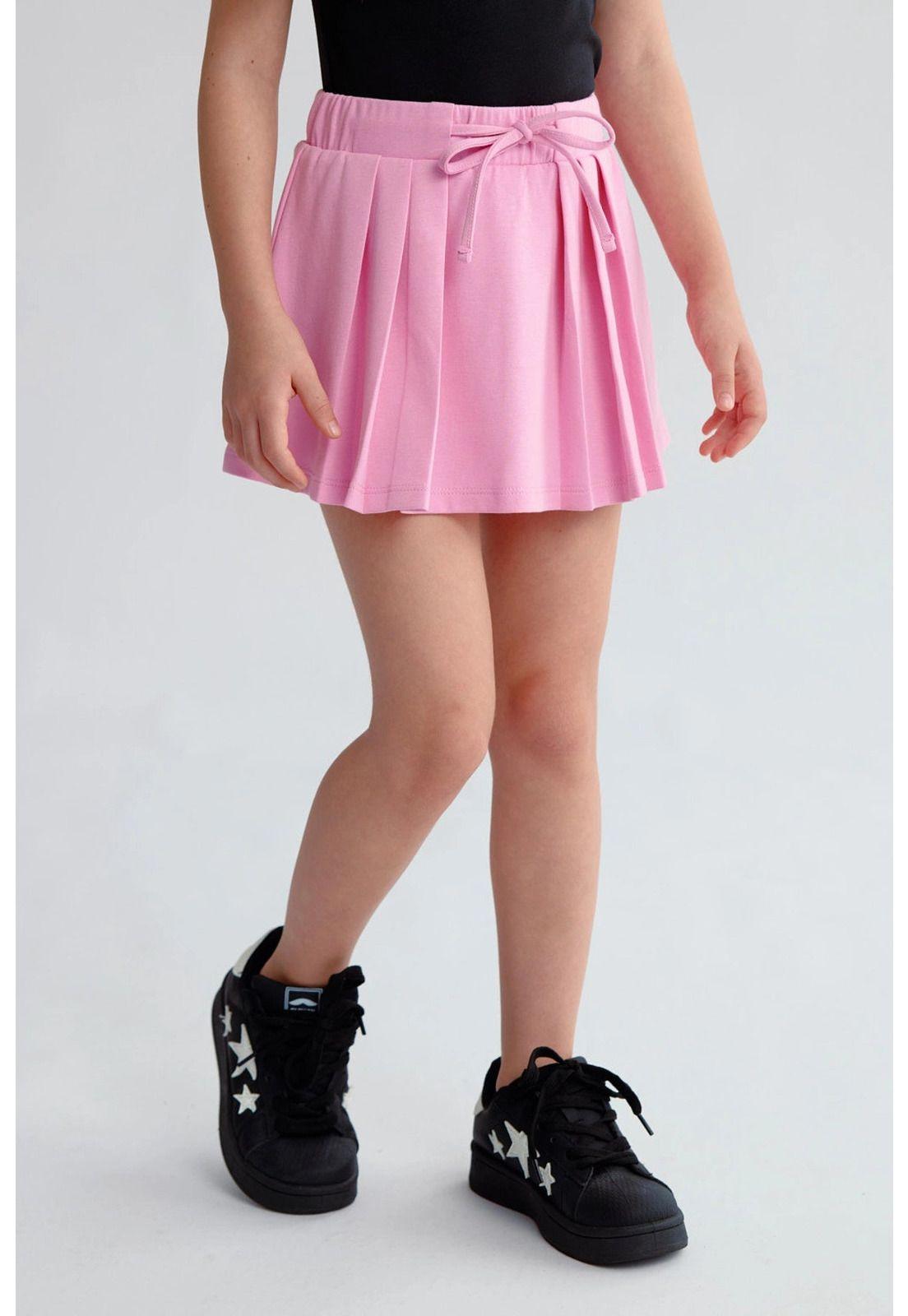 Falda Niña Tableada Con Lazo Rosado-0