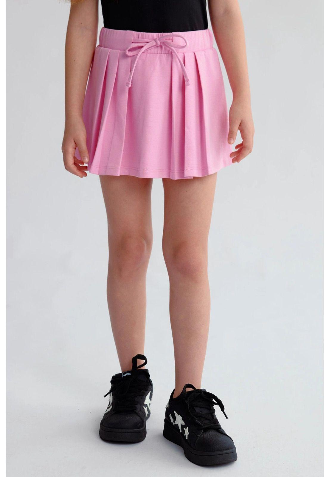 Falda Niña Tableada Con Lazo Rosado-1