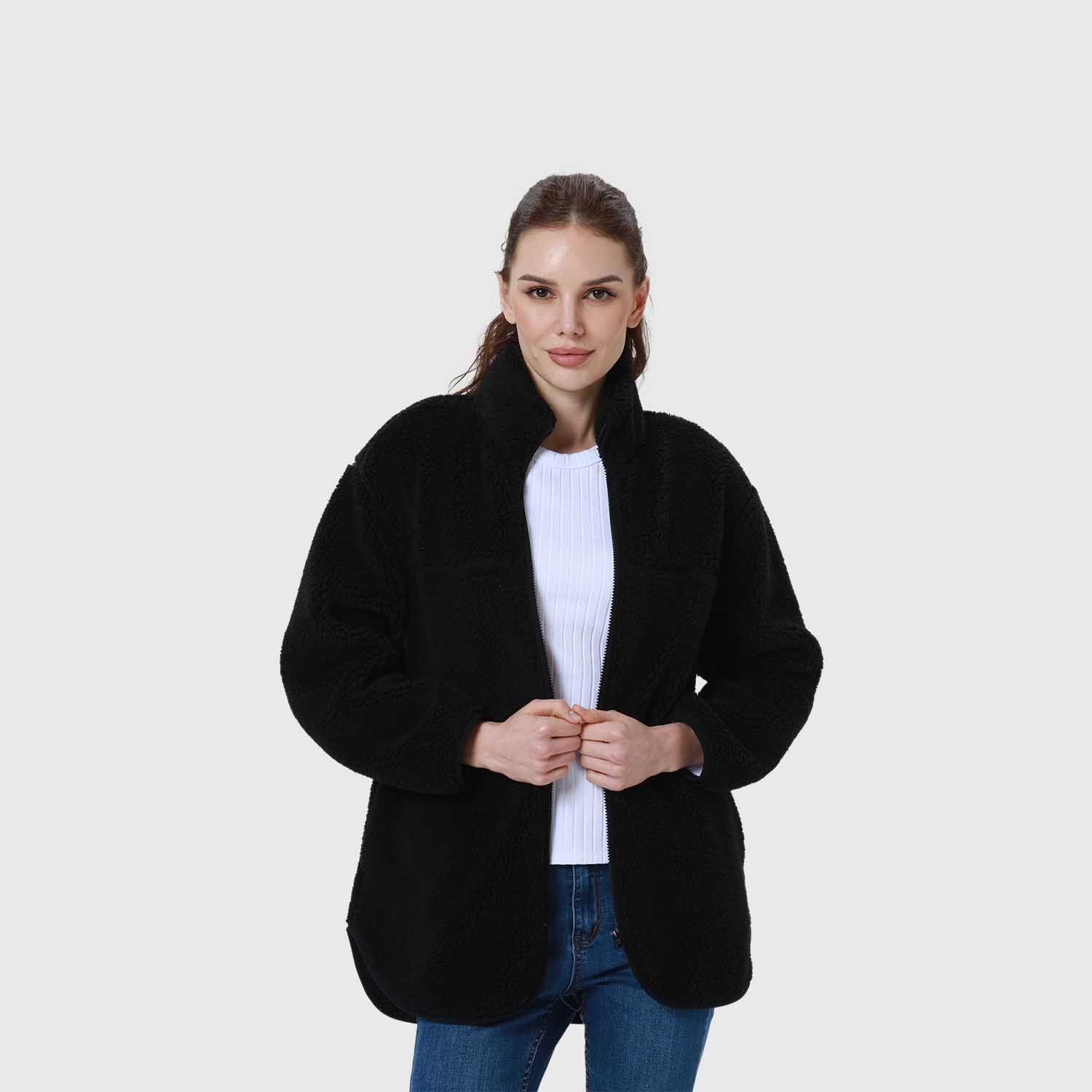 Polar Mujer Tipo Chaqueta Bolsillo Negro-3