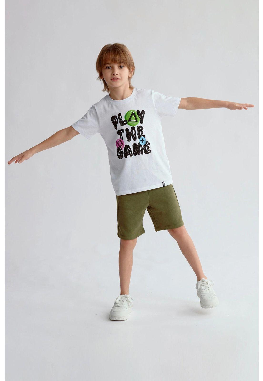 Bermuda Niño Letras Laterales Verde Militar-3