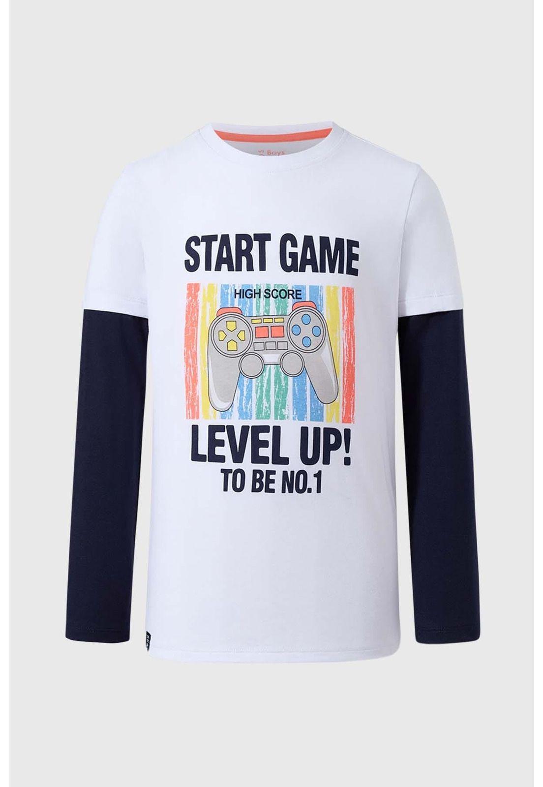 Polera Niño Doble Manga Básica Blanco-0