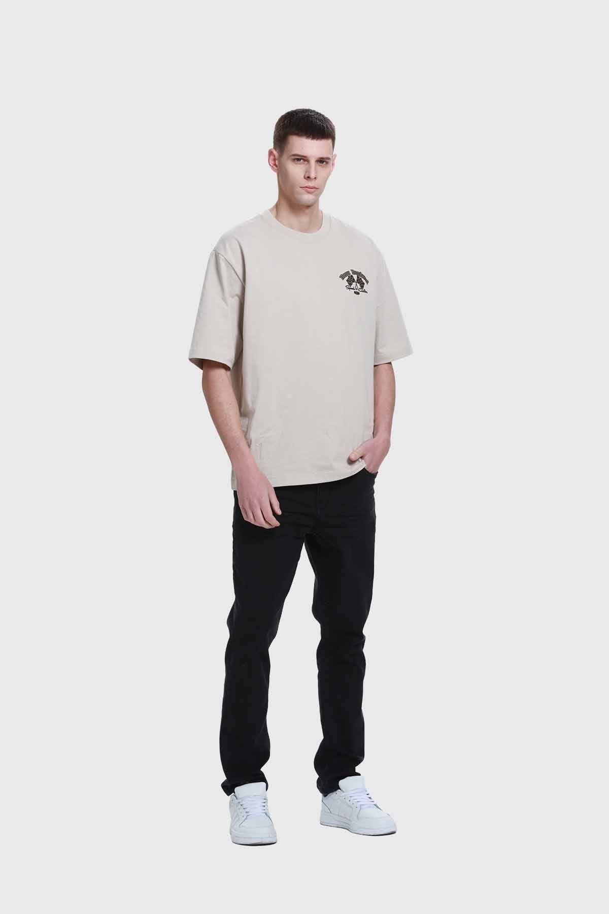 Polera Hombre Doble Print Beigev-3
