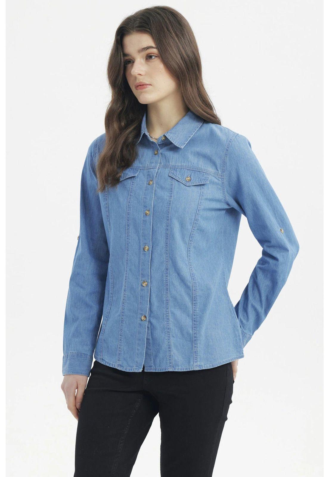 Blusa Mujer Cortes Azul Claro-1